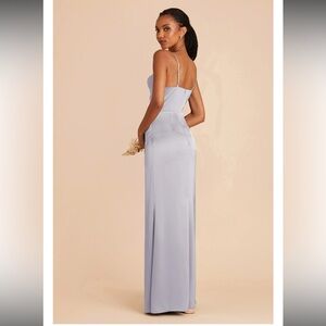 Birdy Grey Satin Spaghetti-Strap Gown in Periwinkle Blue